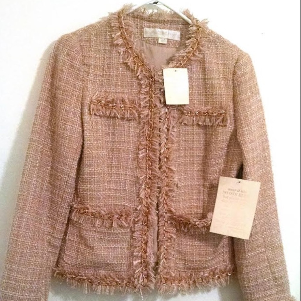 Boston Proper Rosegold Pink Fringe Jacket